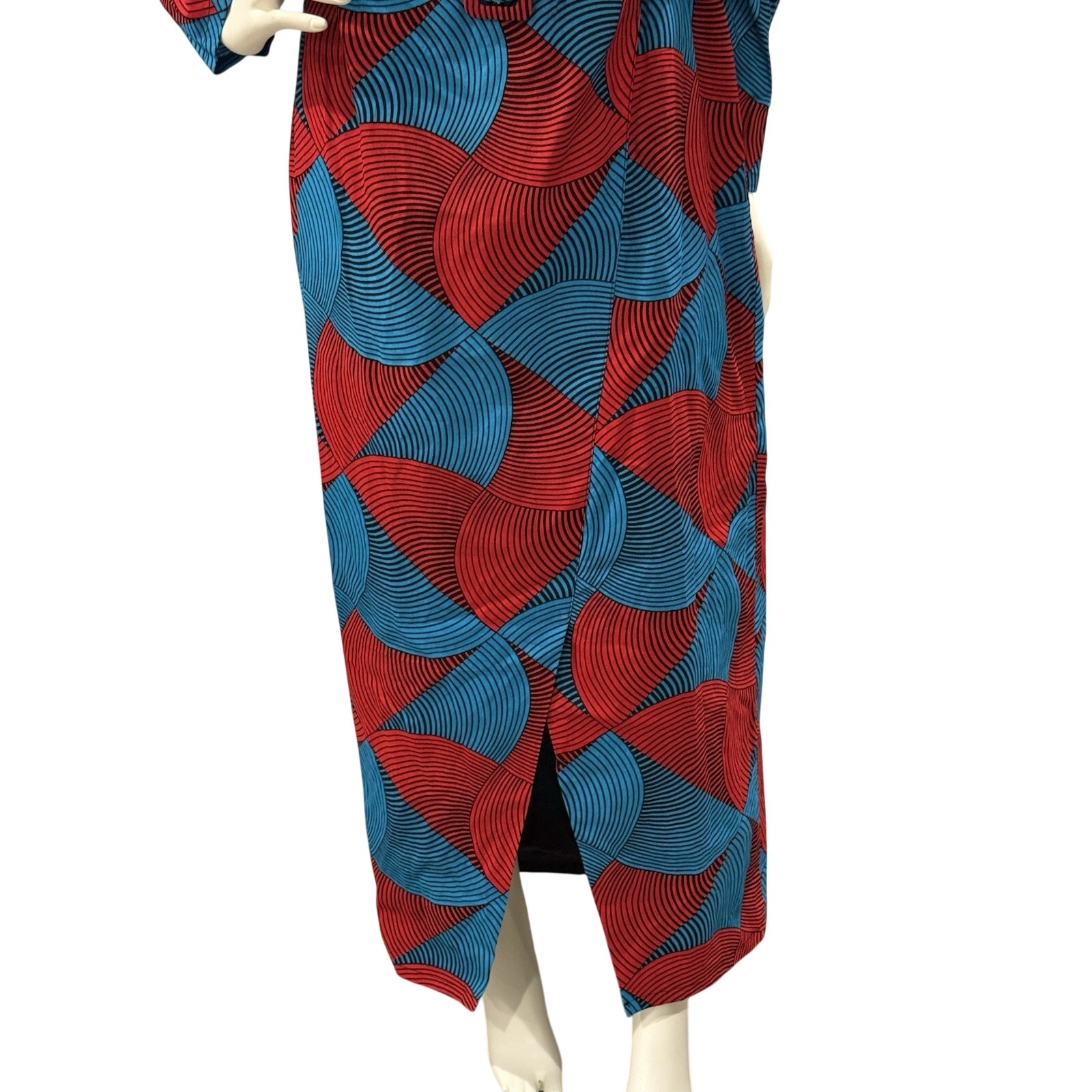 Nwt Ofuure Sz Large Bold Dress 100% Cotton Geometric Print Blue Red Belted — image 5 of 8